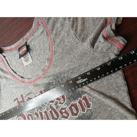HARLEY-DAVIDSON Wmns Sz L T-Shirt Live Free Ride Hard Century Graphic Gray #307C - Picture 7 of 9